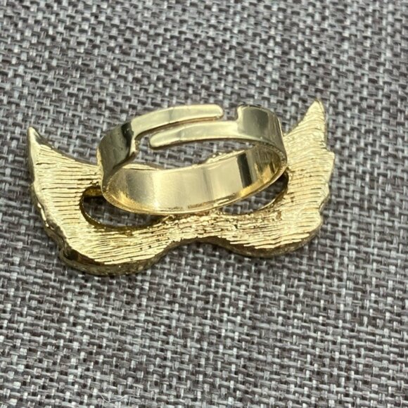 Masquerade Mask Adjustable Ring Gold Orange Mardi Gras Halloween Party Retro - Picture 5 of 5